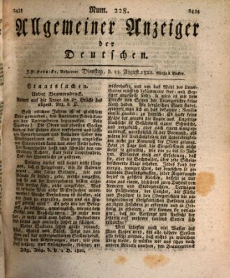 Allgemeiner Anzeiger der Deutschen Dienstag 22. August 1820