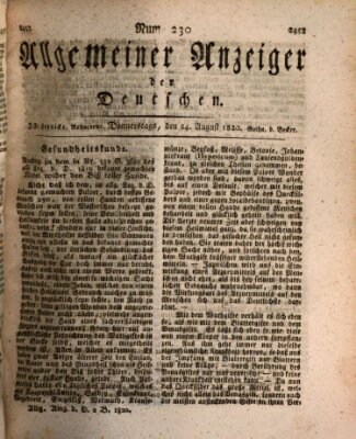 Allgemeiner Anzeiger der Deutschen Donnerstag 24. August 1820