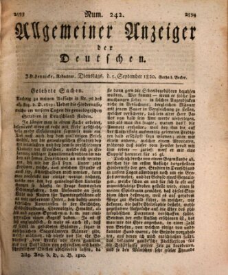 Allgemeiner Anzeiger der Deutschen Dienstag 5. September 1820