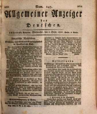 Allgemeiner Anzeiger der Deutschen Mittwoch 6. September 1820