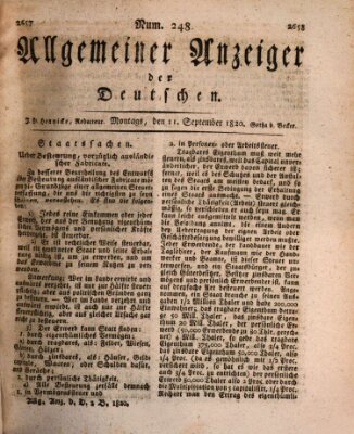 Allgemeiner Anzeiger der Deutschen Montag 11. September 1820