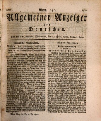 Allgemeiner Anzeiger der Deutschen Mittwoch 13. September 1820