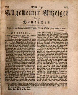 Allgemeiner Anzeiger der Deutschen Donnerstag 14. September 1820