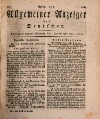 Allgemeiner Anzeiger der Deutschen Mittwoch 4. Oktober 1820