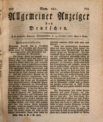 Allgemeiner Anzeiger der Deutschen Samstag 14. Oktober 1820