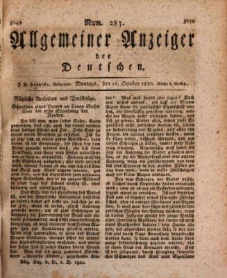 Allgemeiner Anzeiger der Deutschen Montag 16. Oktober 1820