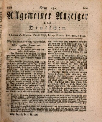 Allgemeiner Anzeiger der Deutschen Donnerstag 19. Oktober 1820