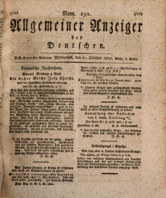 Allgemeiner Anzeiger der Deutschen Mittwoch 25. Oktober 1820