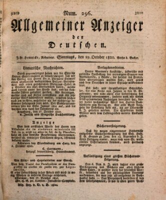 Allgemeiner Anzeiger der Deutschen Sonntag 29. Oktober 1820