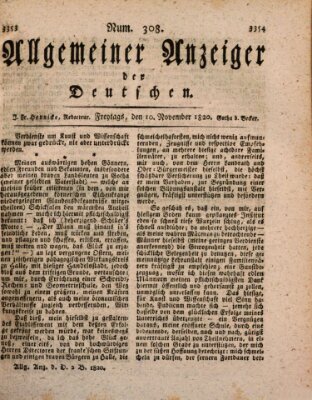 Allgemeiner Anzeiger der Deutschen Freitag 10. November 1820