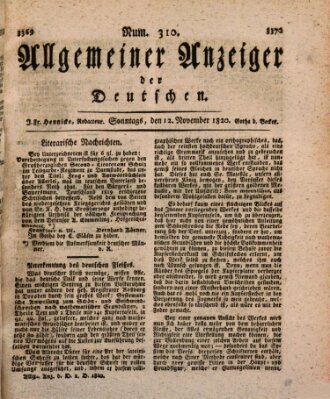 Allgemeiner Anzeiger der Deutschen Sonntag 12. November 1820