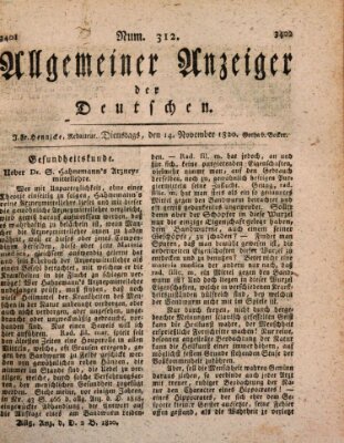 Allgemeiner Anzeiger der Deutschen Dienstag 14. November 1820