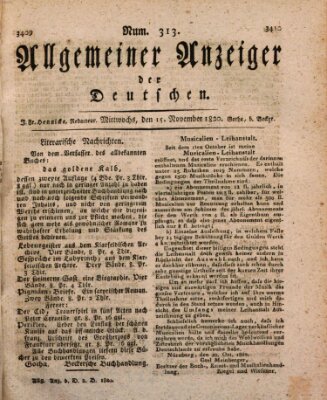 Allgemeiner Anzeiger der Deutschen Mittwoch 15. November 1820