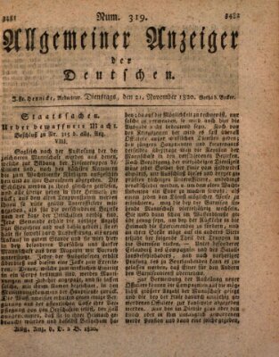 Allgemeiner Anzeiger der Deutschen Dienstag 21. November 1820