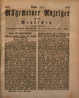 Allgemeiner Anzeiger der Deutschen Samstag 2. Dezember 1820