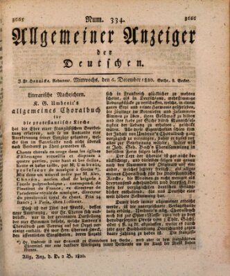 Allgemeiner Anzeiger der Deutschen Mittwoch 6. Dezember 1820