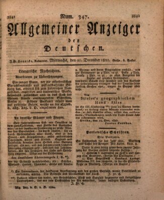 Allgemeiner Anzeiger der Deutschen Mittwoch 20. Dezember 1820