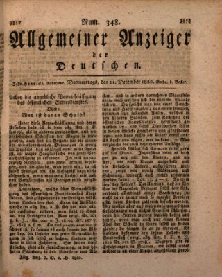 Allgemeiner Anzeiger der Deutschen Donnerstag 21. Dezember 1820