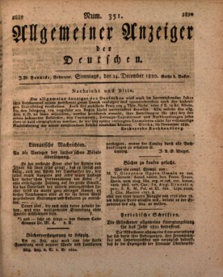 Allgemeiner Anzeiger der Deutschen Sonntag 24. Dezember 1820