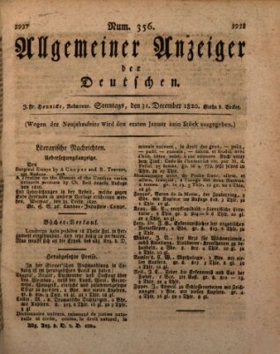 Allgemeiner Anzeiger der Deutschen Sonntag 31. Dezember 1820