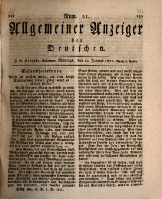 Allgemeiner Anzeiger der Deutschen Montag 22. Januar 1821