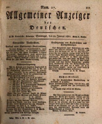 Allgemeiner Anzeiger der Deutschen Sonntag 28. Januar 1821