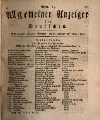 Allgemeiner Anzeiger der Deutschen Montag 29. Januar 1821