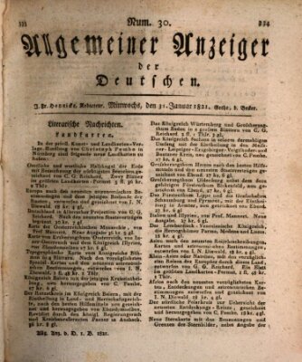 Allgemeiner Anzeiger der Deutschen Mittwoch 31. Januar 1821