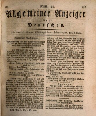 Allgemeiner Anzeiger der Deutschen Sonntag 4. Februar 1821