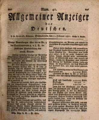 Allgemeiner Anzeiger der Deutschen Samstag 10. Februar 1821