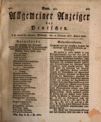 Allgemeiner Anzeiger der Deutschen Montag 12. Februar 1821