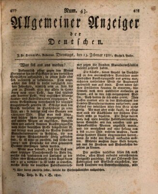 Allgemeiner Anzeiger der Deutschen Dienstag 13. Februar 1821