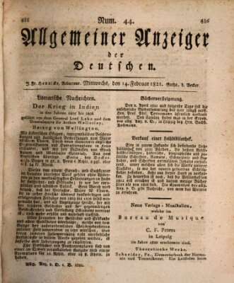 Allgemeiner Anzeiger der Deutschen Mittwoch 14. Februar 1821