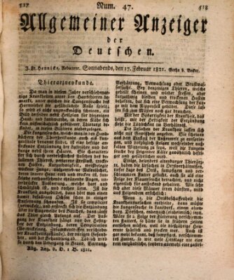 Allgemeiner Anzeiger der Deutschen Samstag 17. Februar 1821