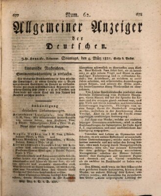 Allgemeiner Anzeiger der Deutschen Sonntag 4. März 1821