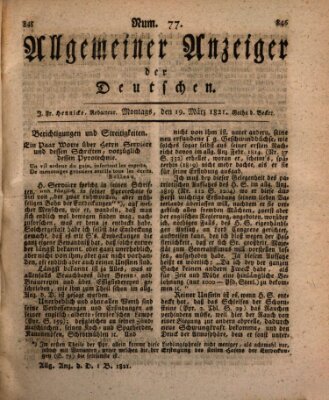 Allgemeiner Anzeiger der Deutschen Montag 19. März 1821