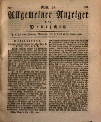 Allgemeiner Anzeiger der Deutschen Montag 2. April 1821