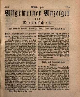 Allgemeiner Anzeiger der Deutschen Dienstag 3. April 1821