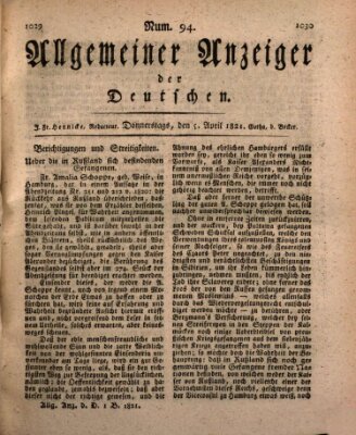 Allgemeiner Anzeiger der Deutschen Donnerstag 5. April 1821