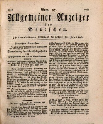 Allgemeiner Anzeiger der Deutschen Sonntag 8. April 1821