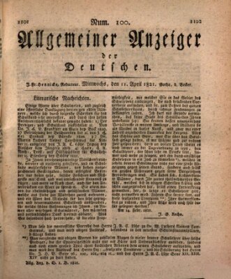 Allgemeiner Anzeiger der Deutschen Mittwoch 11. April 1821