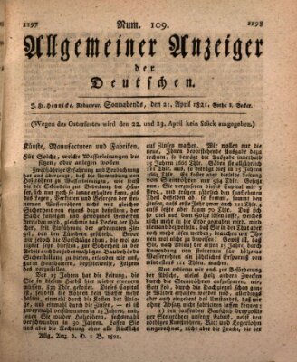 Allgemeiner Anzeiger der Deutschen Samstag 21. April 1821