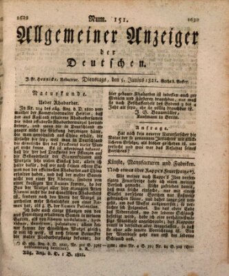 Allgemeiner Anzeiger der Deutschen Dienstag 5. Juni 1821