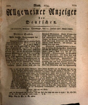 Allgemeiner Anzeiger der Deutschen Dienstag 10. Juli 1821