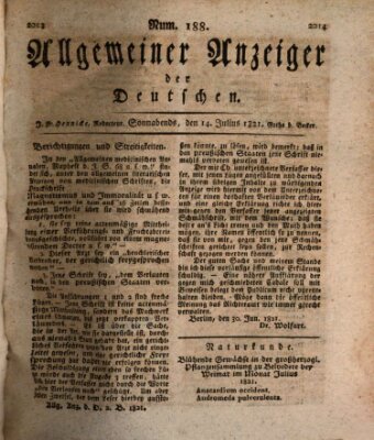 Allgemeiner Anzeiger der Deutschen Samstag 14. Juli 1821