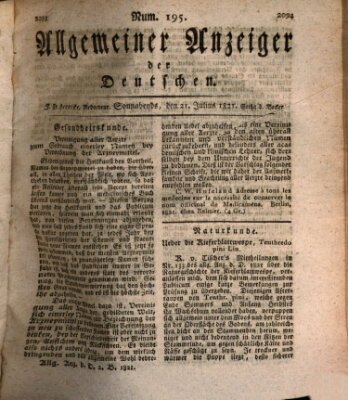 Allgemeiner Anzeiger der Deutschen Samstag 21. Juli 1821