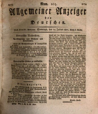 Allgemeiner Anzeiger der Deutschen Sonntag 29. Juli 1821