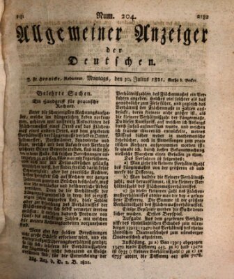 Allgemeiner Anzeiger der Deutschen Montag 30. Juli 1821