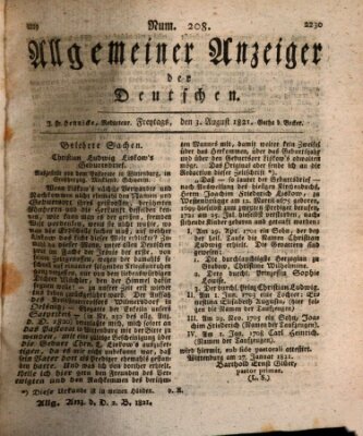 Allgemeiner Anzeiger der Deutschen Freitag 3. August 1821