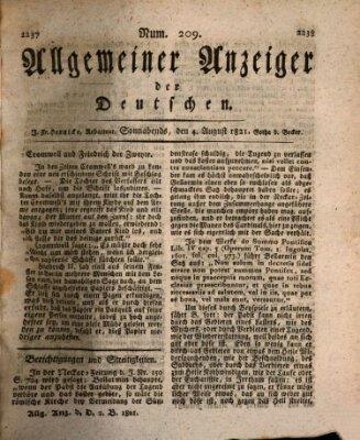 Allgemeiner Anzeiger der Deutschen Samstag 4. August 1821